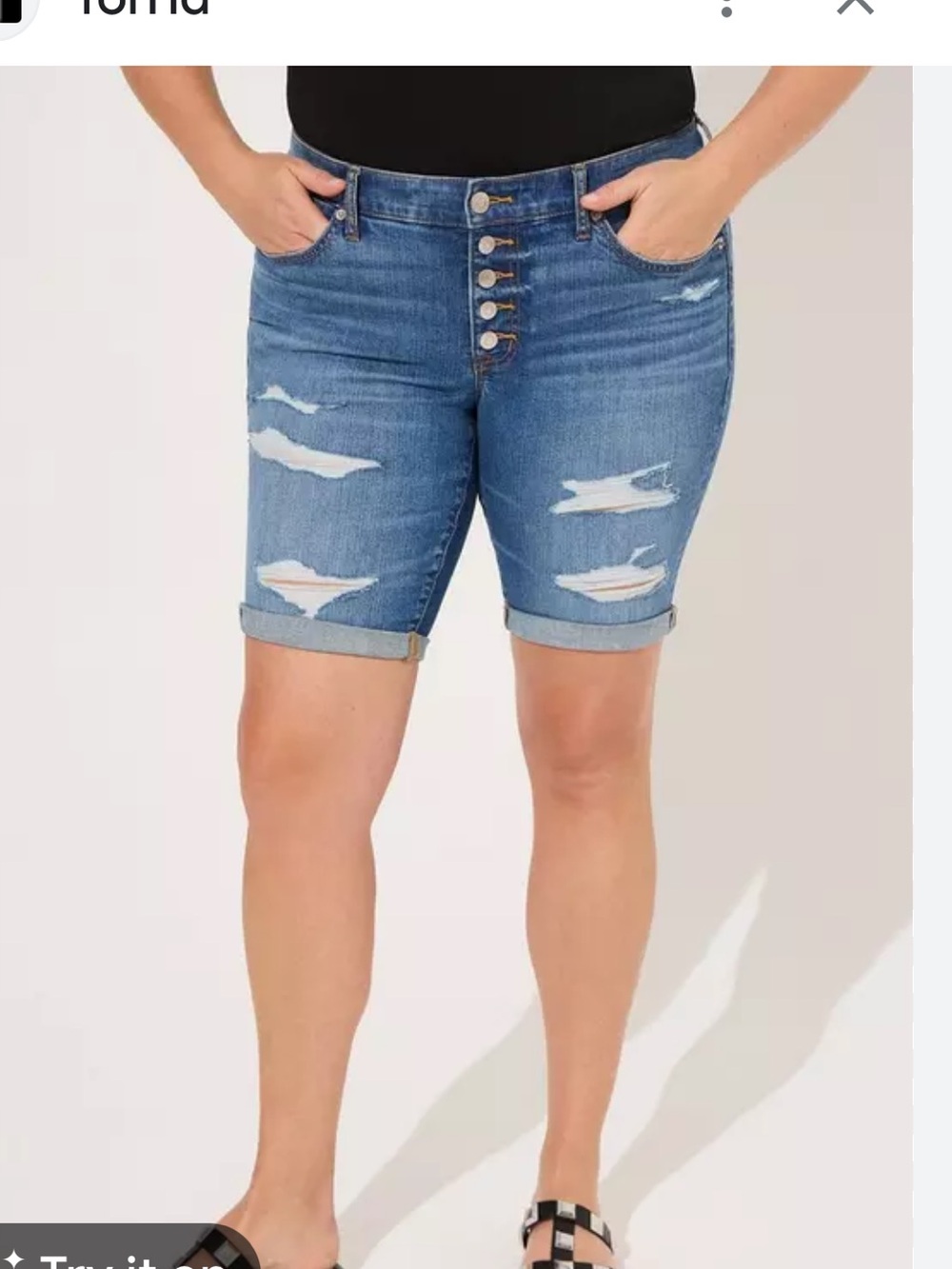 Torrid Distressed button fly Bermuda shorts